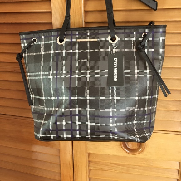 STEVE MADDEN plaid tote bag NWT - Picture 2 of 4